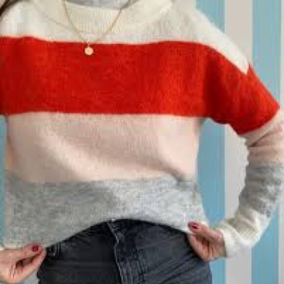 H&M - Wool-Blend Sweater Jumper | White, Gray, Pink, & Red Colorblock | Small - Picture 3 of 8
